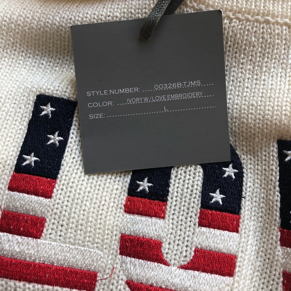 Marled ivory "LOVE" stars & stripes Patriotic sweater NWT Large - Picture 7 of 7